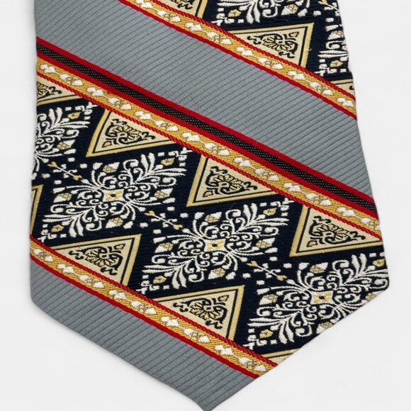 Barini Tie Vintage 1970's Wide Polyester Disco Loud Mod Striped Geometric Gray - Picture 2 of 6